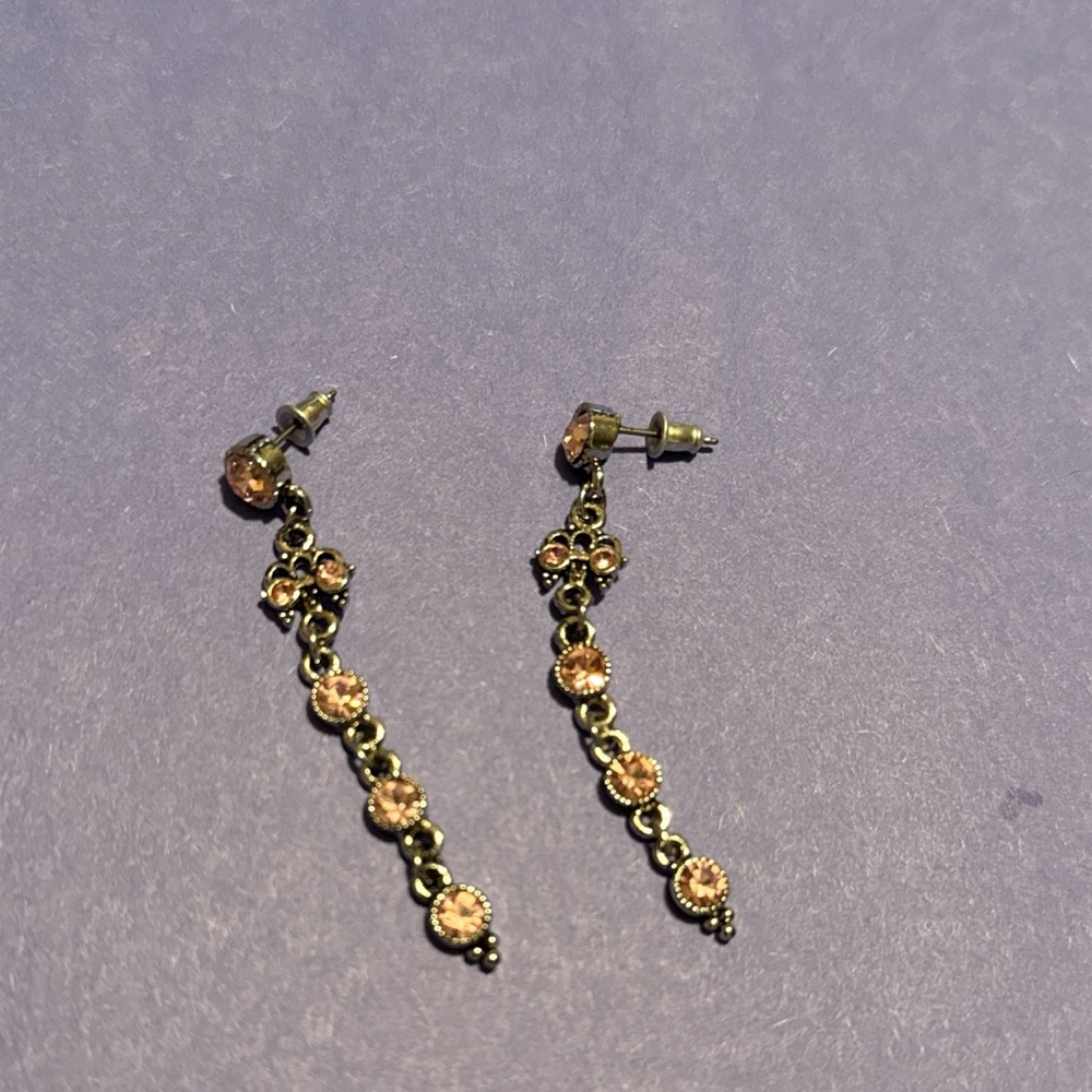 silver dangle earrings w pink crystals